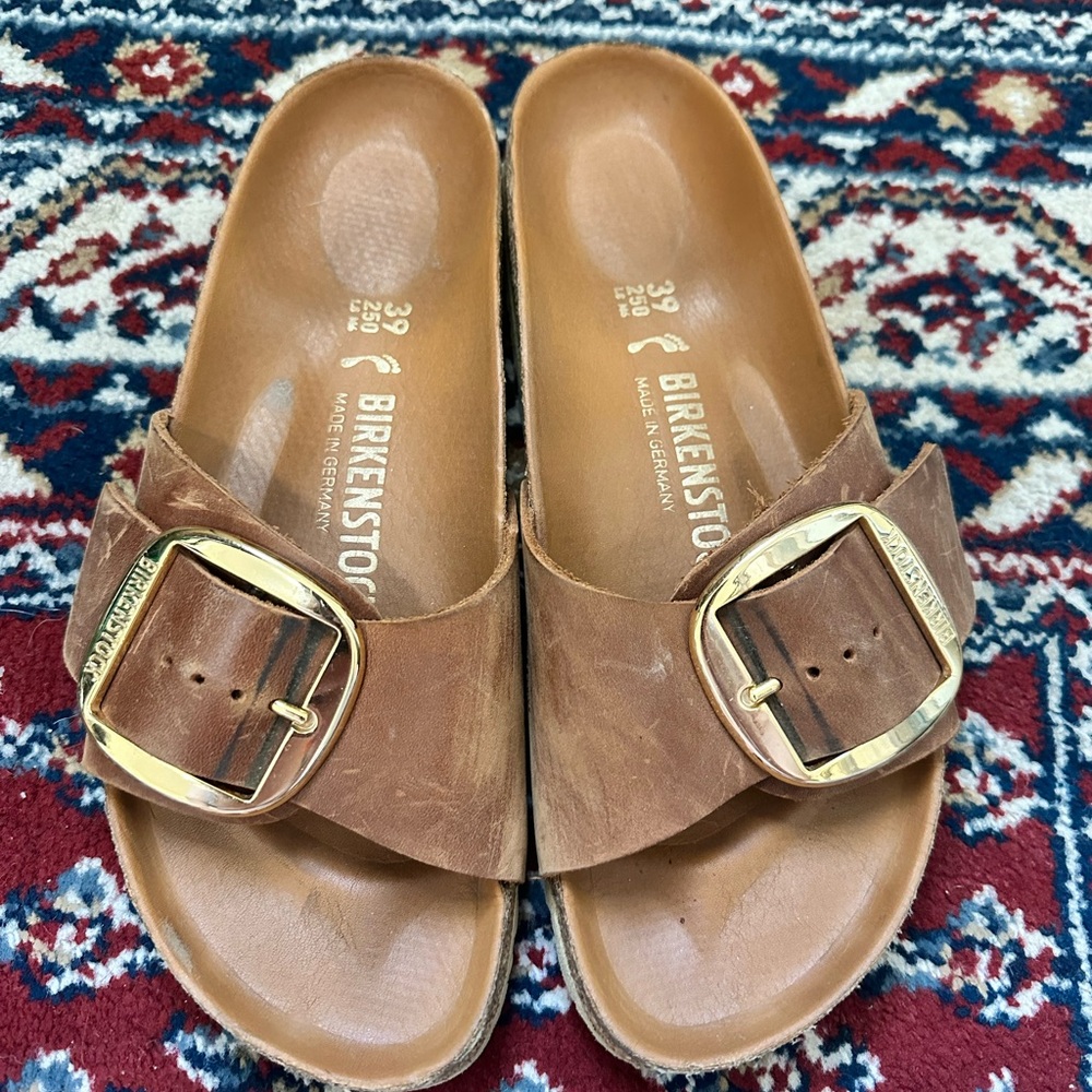 Birkenstock Brown Sandals with Gold Buckle